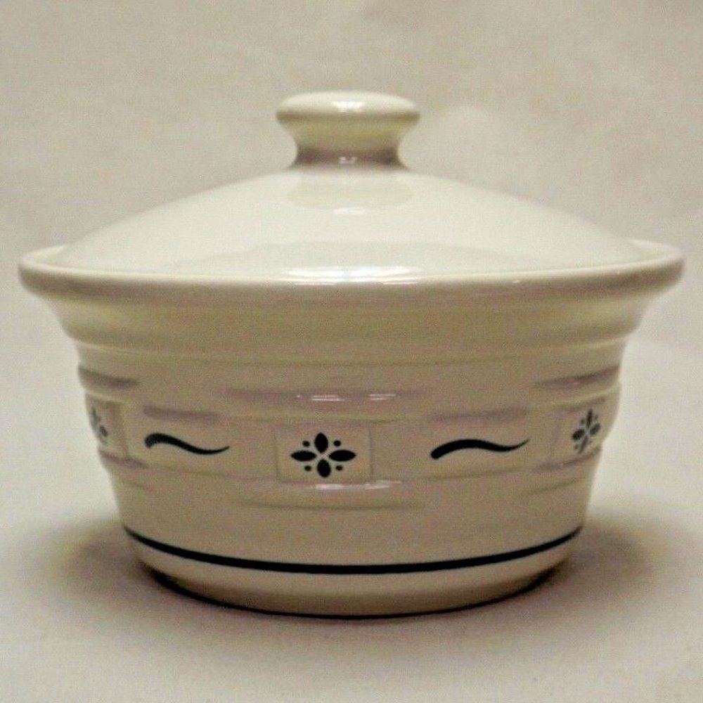 Longaberger Pottery Woven Traditions Heritage Green  Small Covered Dish 1994